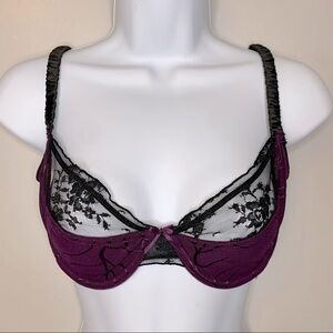 Oh La La Cheri Emilie Deep Purple and Black Bra Size 34 D and Panties Size L NWT